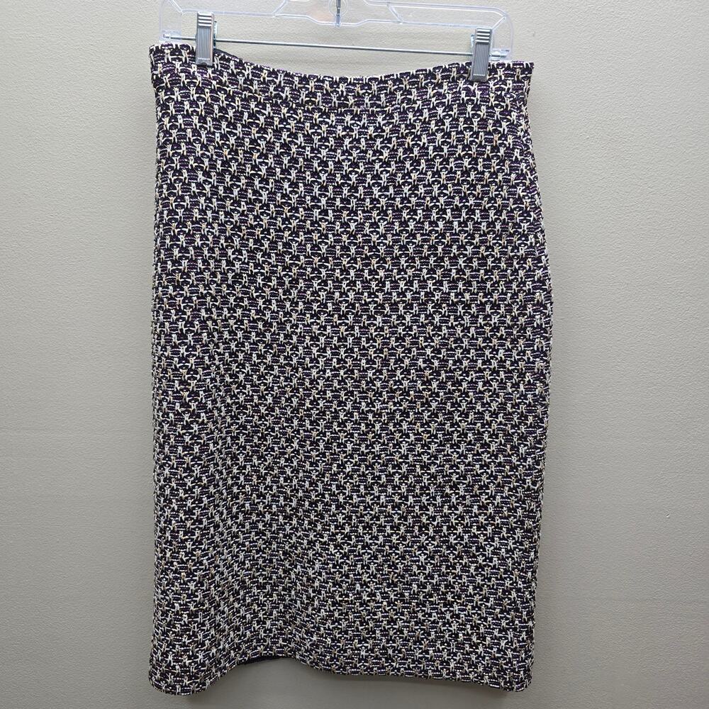 St. John Couture Tweed Pencil Skirt Size 10 Purple White Work Wear Professional
